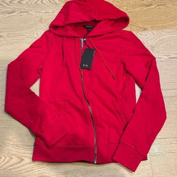NWT A|X Armani Exchange Women's Zip Up Hooded Sweatshirt, Red, XS - Picture 1 of 5